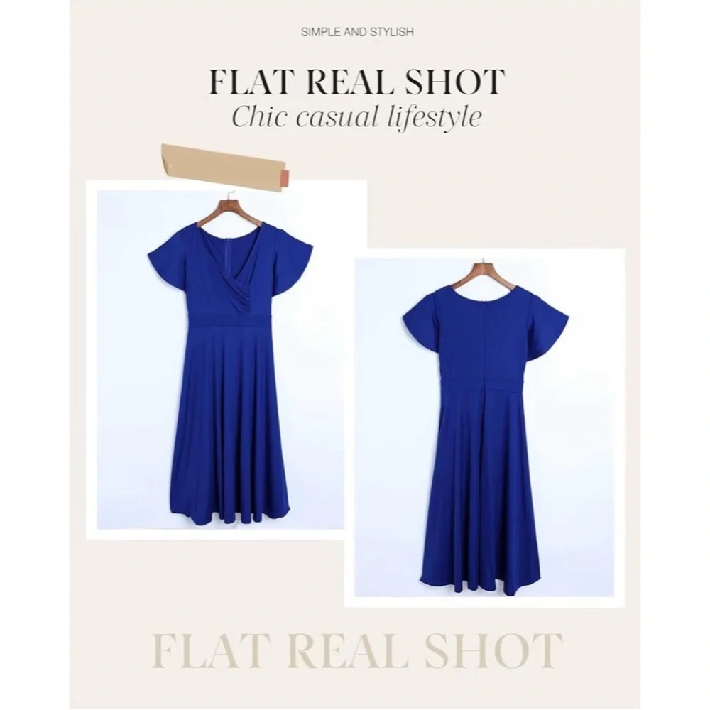🍓$5 Pick!🍓 Elegant Flutter Sleeve V-Neck Midi Dress